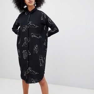 Monki Soft Body Print Shirt Dress With Pocket